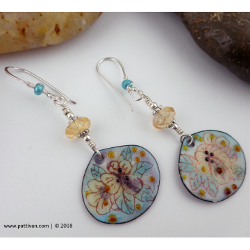 Citrine and Artisan Copper Enameled Charms