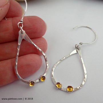 Sterling Silver Hoops with Citrine Cabochons