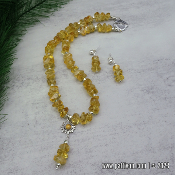 Citrine and Sunflowers Necklace and Earrings Set