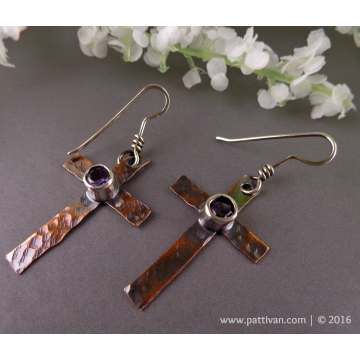 Copper and Faceted Amethyst Earrings