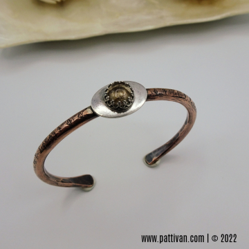 Copper Cuff with Sterling Silver and Rutilated Quartz