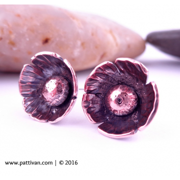Copper Flower Stud Earrings