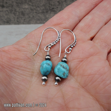 Sterling Silver Earrings with Kingman Turquoise Nuggets
