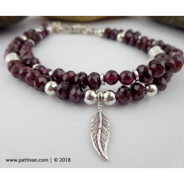 Double Strand Garnet and Sterling Silver Bracelet