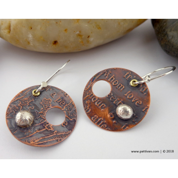 Etched Copper and Sterling Silver Earrings