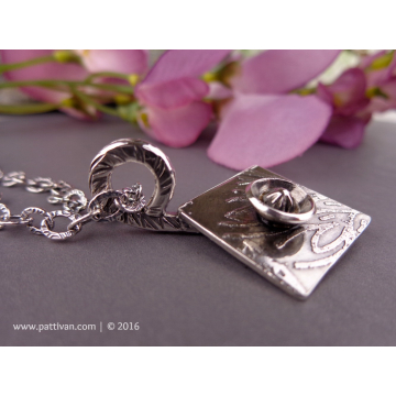 Etched Sterling Silver Flower Pendant Necklace