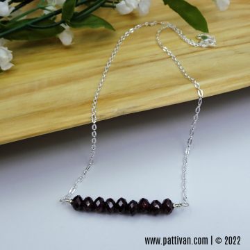 Sterling Bar Necklace with Faceted Garnets