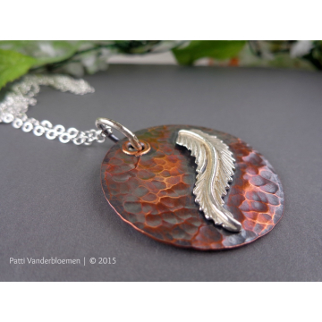 Mixed Metal Copper and Sterling Feather Necklace