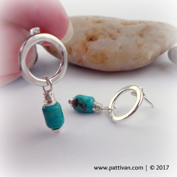 Fine Silver Hoops and Turquoise Earrings
