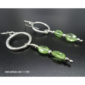 Fine Silver Hoops with Faceted Peridot
