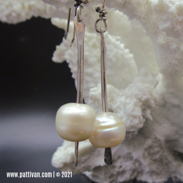 Freshwater Pearls and Sterling Silver Stick Earrings