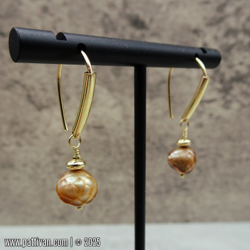 Golden Faceted Freshwater Pearls and Gold Fill Drop Earrings