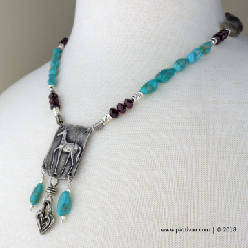 Turquoise Labradorite Onyx Necklace with Artisan Pewter Focal