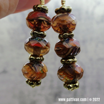 Gold Earrings with Autumn Leaves Czech Glass