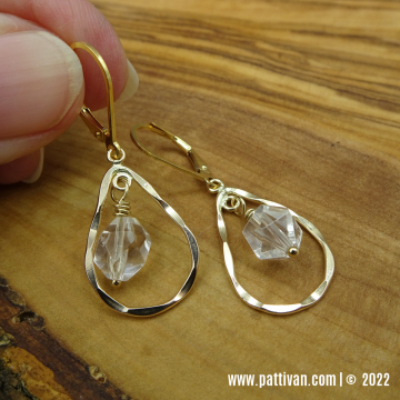 Gold Fill Tear Drop Earrings with Faceted Crystal Quartz
