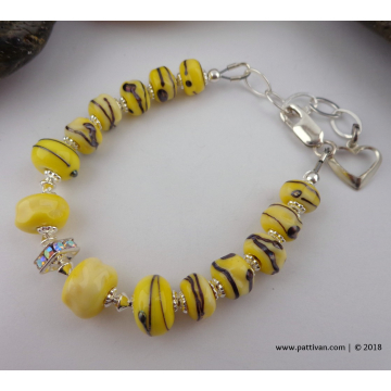 Golden Yellow Artisan Beads and Sterling Silver Bracelet