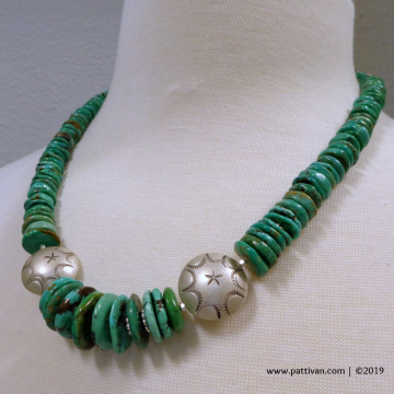 Graduated Turquoise Necklace with Handmade Hollow Sterling Beads