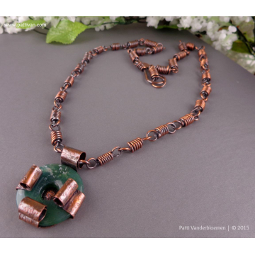 Agate and Copper Necklace with Handmade Copper Chain