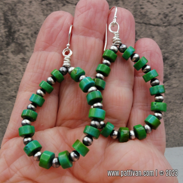 Sterling Silver and Green Turquoise Hoops