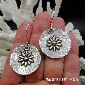 Hammered Sterling Dics with 18KY Flower Accent