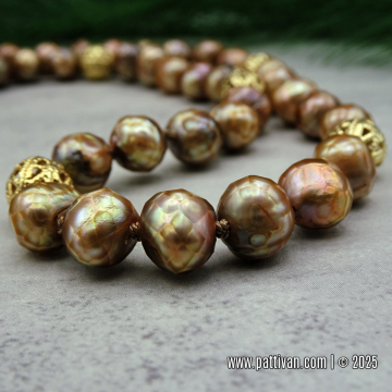 Hand Knotted Gold Freshwater Pearl Necklace