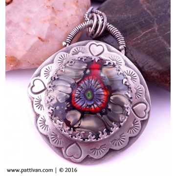 HeartFire-Artisan Glass Cabochon and Sterling Silver
