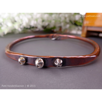 Heavy Copper Bangle with Sterling Silver Accents