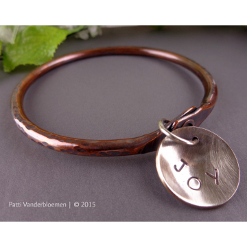 Copper Bangle with Sterling JOY Charm