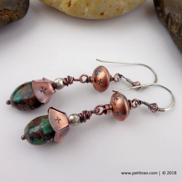 Hubei Turquoise and Copper Hollow Bead Earrings