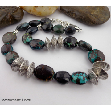 Hubei Turquoise Necklace with Sterling Silver and Pewter 