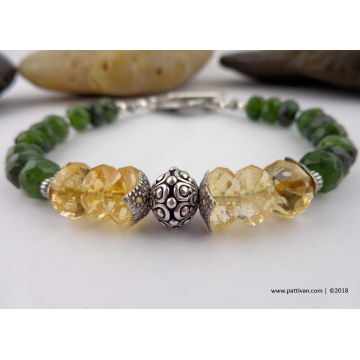 Jade, Citrine, Sterling and Pewter Bracelet
