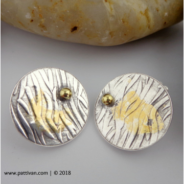 Keum Boo - Sterling Silver with 18K and 24K Gold Accent Earrings