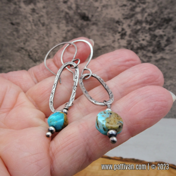 Kingman Turquoise and Stamped Sterling Silver Drop Earrings
