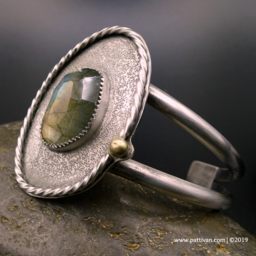 Sterling Silver Cuff with Faceted Labradorite and 14K Gold Accent