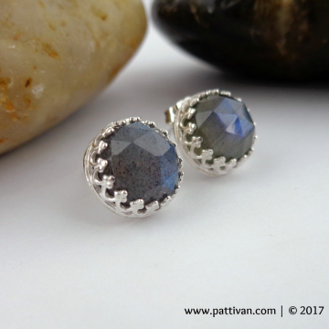 Rosecut Labradorite and Sterling Silver Studs