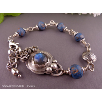 Sterling Bracelet with Labradorite and Artisan Ceramic Beads