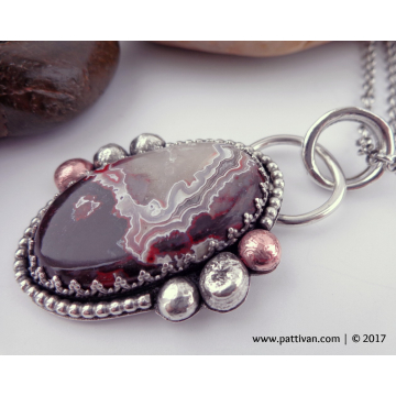 Laguna Lace Agate Pendant - Sterling Silver with Copper Accents