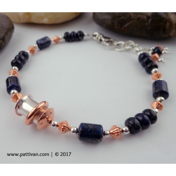 Lapis Bracelet with Handcrafted Mixed Metal Spinner Bead