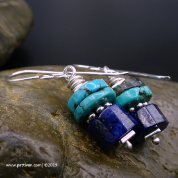 Lapis and Turquoise Silver Earrings