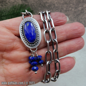 Faceted Lapis Lazuli and Handcrafted Sterling Paperclip Chain Necklace