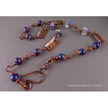 Lapis Lazuli, Soderlite, and Textured Copper Necklace