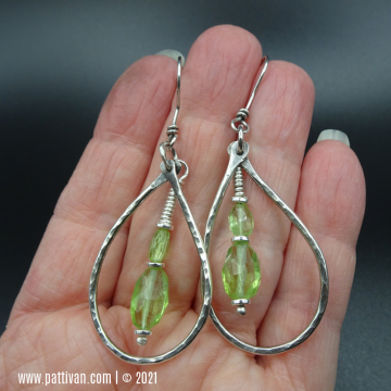 Large Sterling Silver Hoops with Faceted Peridot