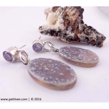 Lavender CZs and Artisan Porcelain Charm Earrings