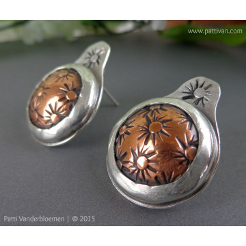 Mixed Metal Copper and Sterling Post Earrings