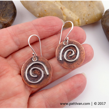 Mixed Metal Copper and Sterling Disc Earrings