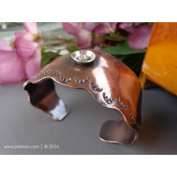 Mixed Metal Stamped Copper Bangle with Sterling Silver Accents