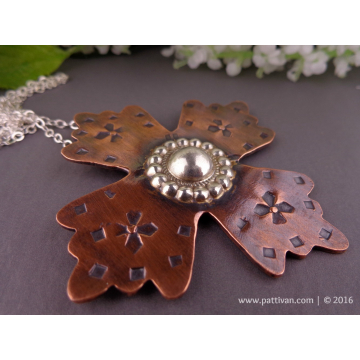 Mixed Metal Coptic Cross Pendant Necklace