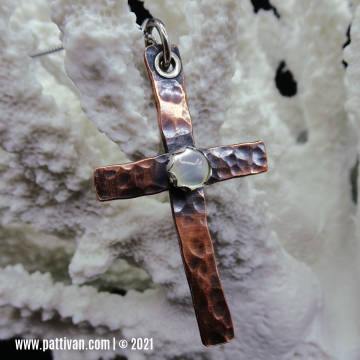Mixed Metal Cross Pendant with Mother of Pearl