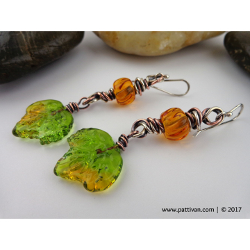 Artisan Glass Leaves and Mixed Metal Earrings