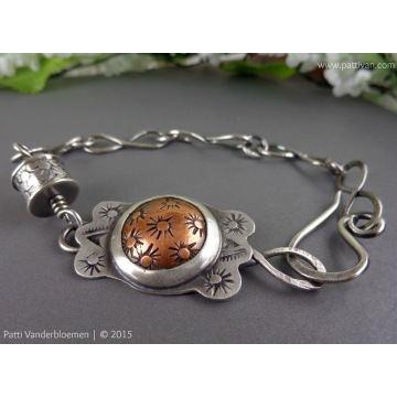 Mixed Metal - Hand Stamped, Fine Silver Set Bracelet with Handcrafted Bead and Chain